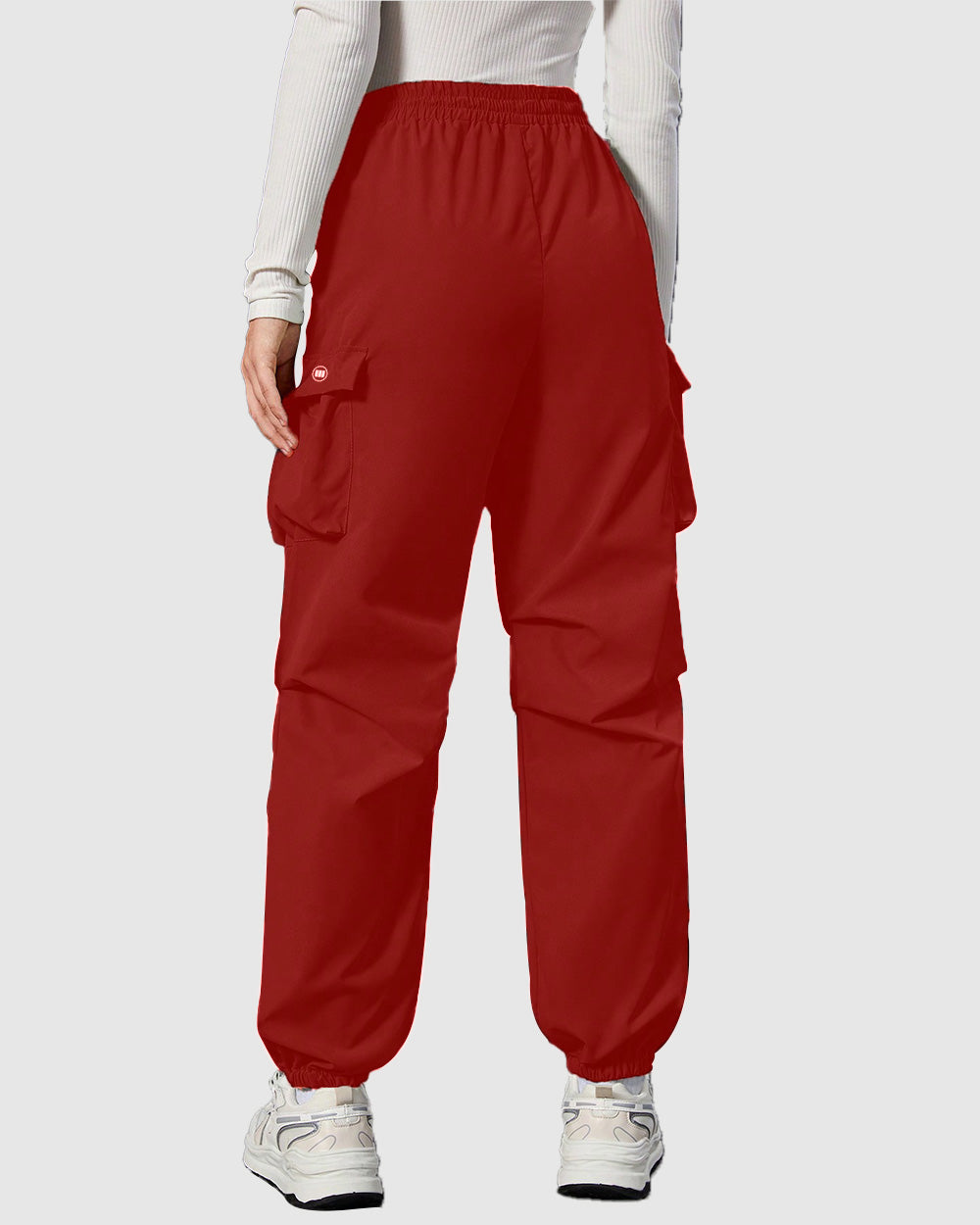 Widasio Women Basic Flap Pocket Cargo Pants - Maroon